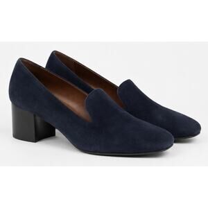 Aquatalia Blue Suede Block Heel Loafers Women’s 9.5 Slip On Comfort Pumps Italy